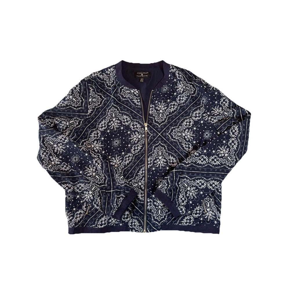 Maison Coupe Bomber  Jacket Med Paisley Blue White Light Western Bandana Large